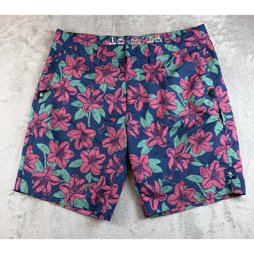 William Murray Shorts Mens 32x 9 Hybrid Golf Swim Zip Drawstring Navy Pink